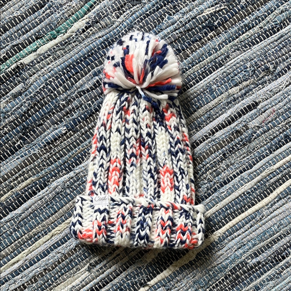 Cozy Knit Beanie with Pom-Pom - Navy, Red, and White